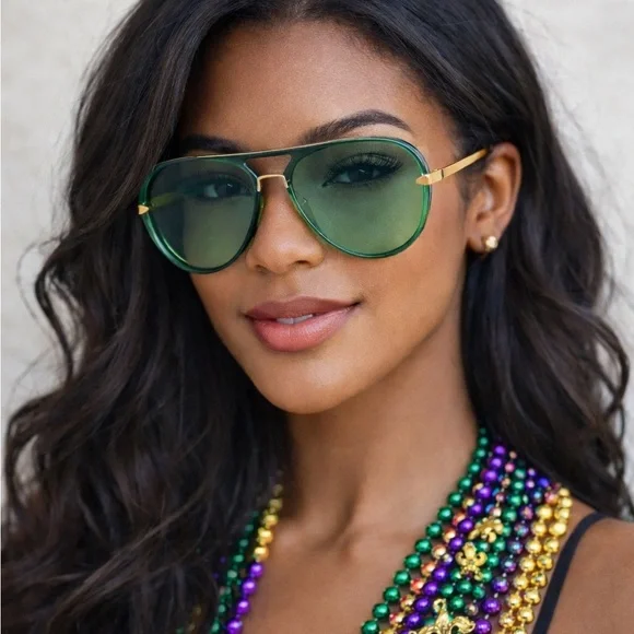 Green w/ Gold Aviator Sunglasses - Picture 1 of 2